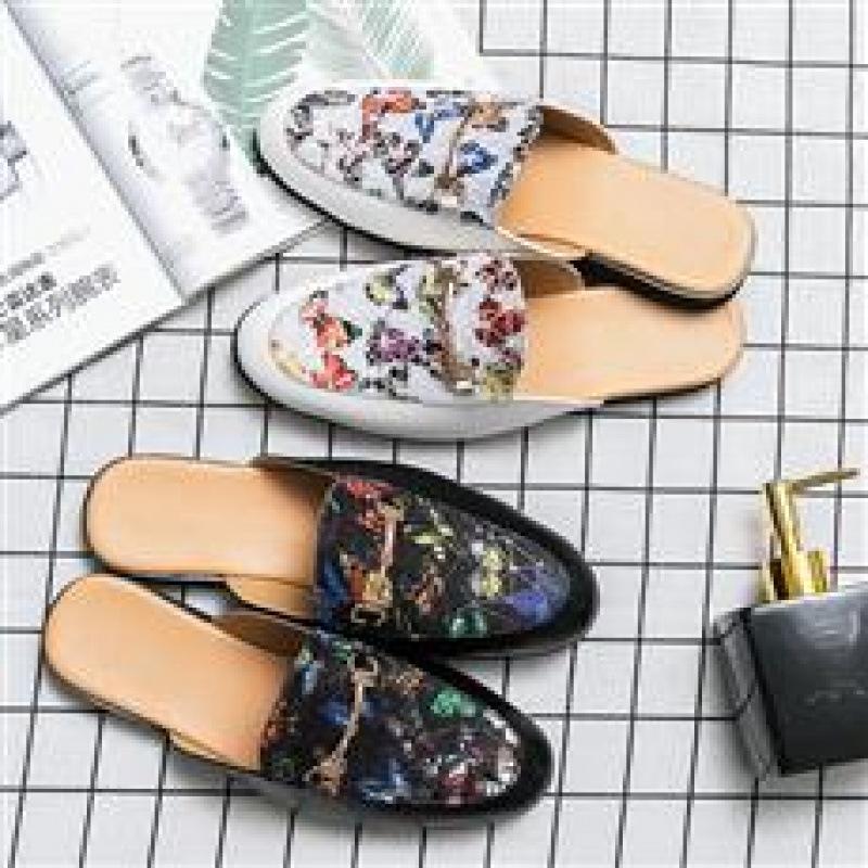 Fashion Half Slippers Autumn New Men's Shoes Fashion Trend Half Slippers Leather Shoes Without Heels Casual Slippers Lazy Shoes