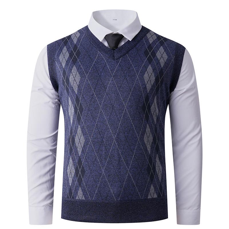 

Men s Warm Vest Waistcoat for Autumn and Winter Middle-aged Plus Fleece Thickened Sleeveless Pullover Knitted Sweater XXL темно-синього кольору