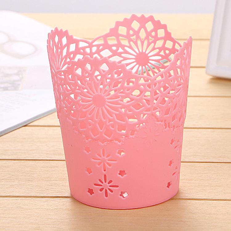 Creative Hollow Roses Pen Pencil Pot Holder Brush Storage Container Desk Organizer Plastic Stationery Pen Holder Office Supplies