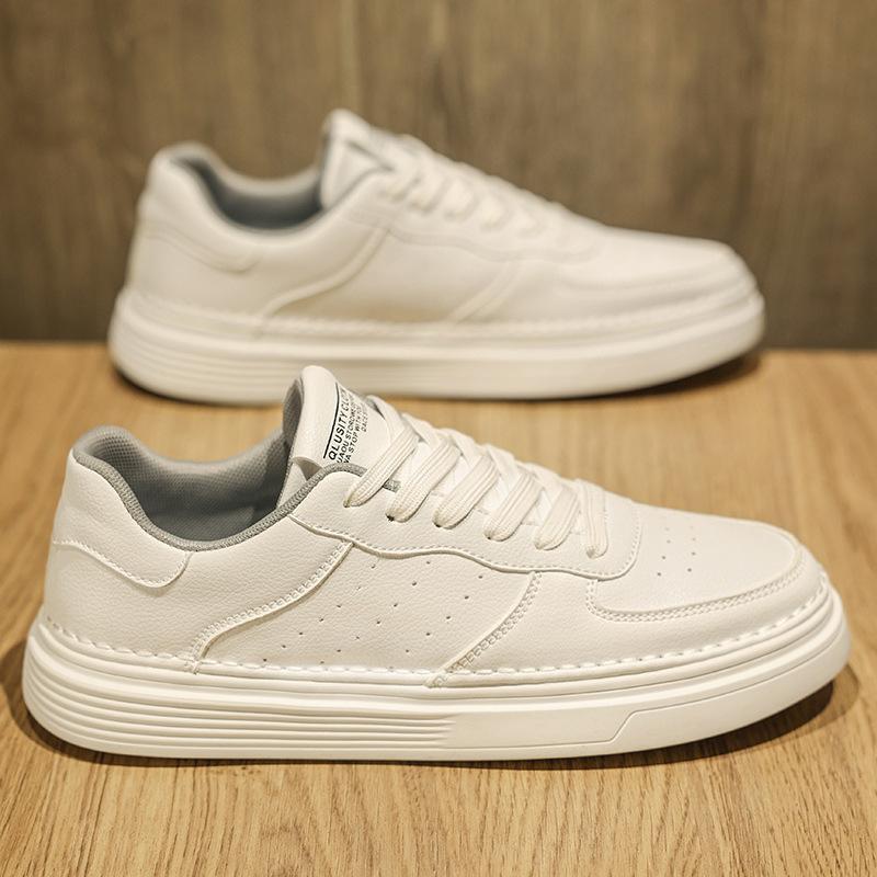 White Trendy Shoes Men's Shoes Sports Casual White Board Shoes Men's Leather Soft Sole Height Increasing Versatile