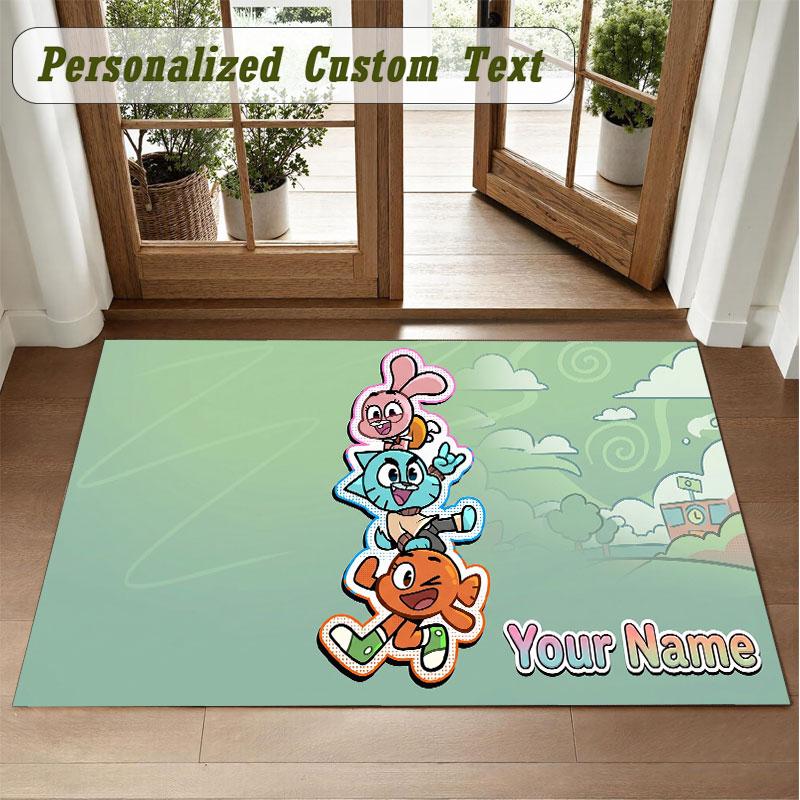 Crystal Velvet Square Rug Custom NameAmazing World of Gumball Pattern Non Slip Home Floor Decor Rug
