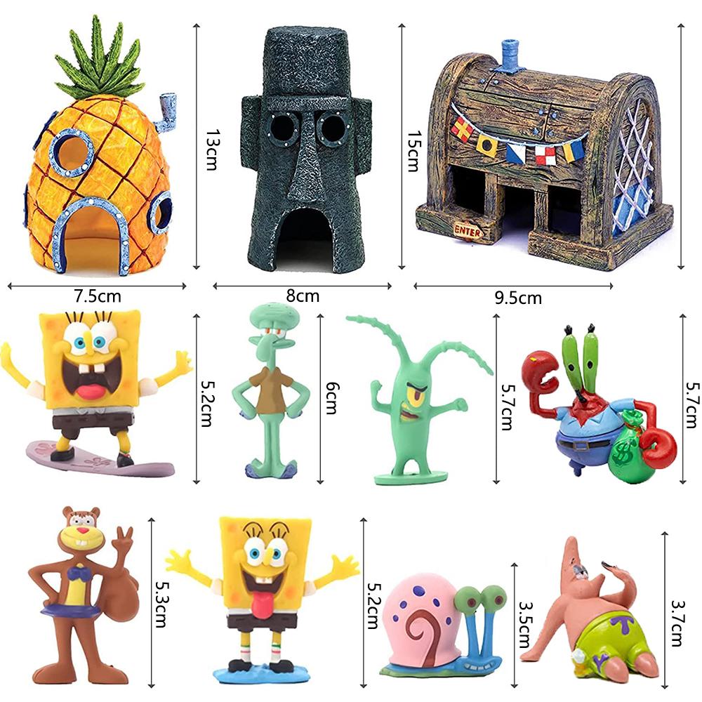 11 Stück Aquarium Spongebob Dekoration für Fische Einsiedlerkrebse Schildkröten Garnelen
