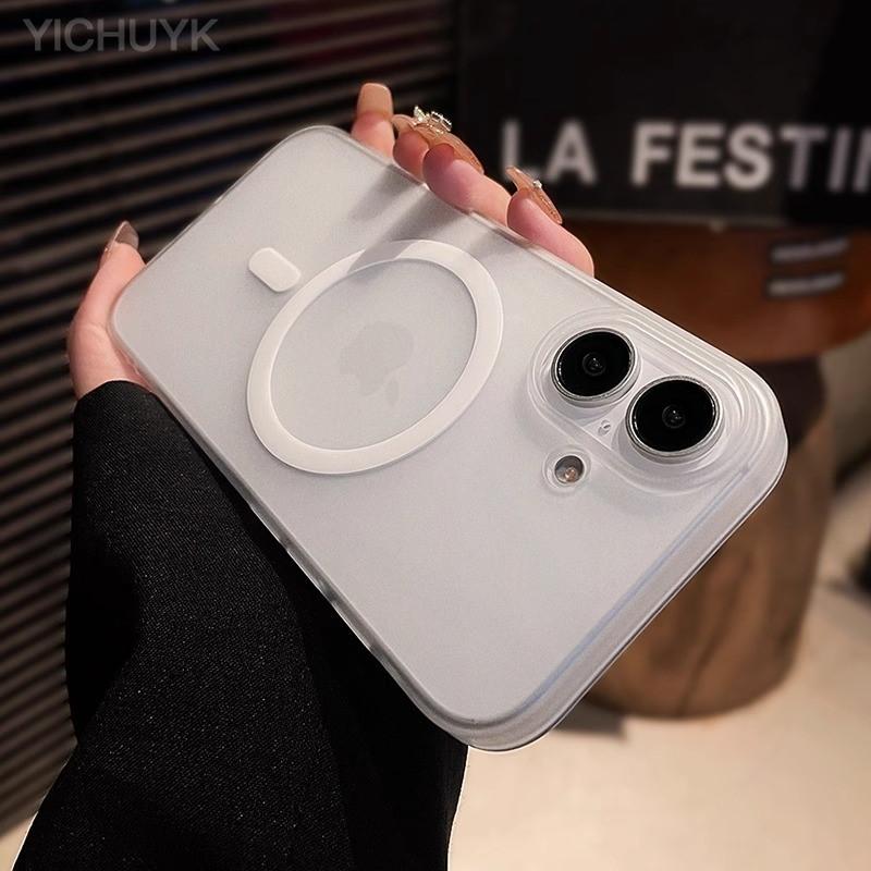 Matte Magnetic Wireless Charge Phone Case For iPhone 16 15 14 13 12 11 Pro Max Plus For Magsafe Shockproof Hard PC Clear Cover