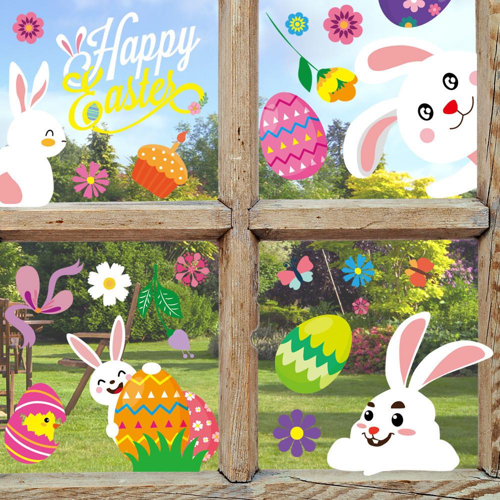 Xh107 Easter Whimsical Bunny Static Window Stickers For Playful Decor Family