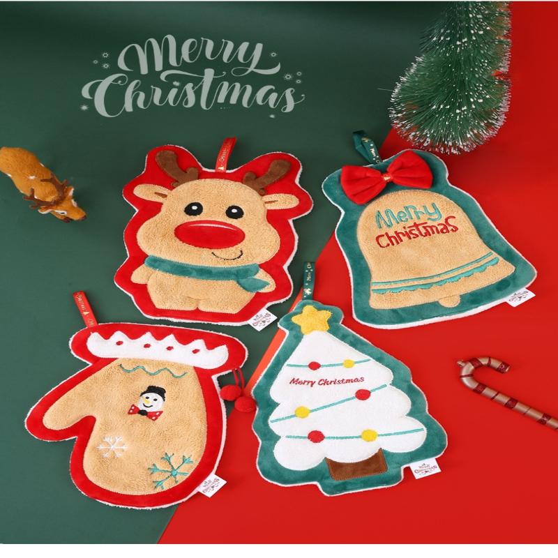 Cute Christmas Cleaning Towel Coral Velvet Hand Towel Snowman Bathroom Hanging Absorbent Dishcloth Soft Cleaning Cloth Rag