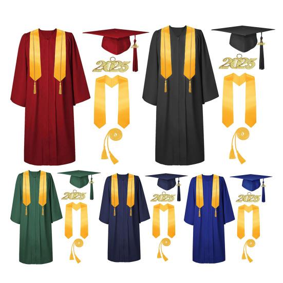 5 ks/sada Bakalársky uniformový oblek obsahuje klobúk, strapiec, šnúru cti, štólu, zapínanie na zips, promočný talár pre doktora, magistra, oblečenie na promočnú párty