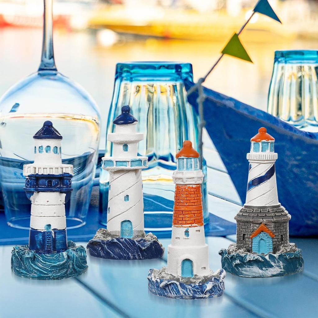 BESPORTBLE Mini Lighthouse Decoration Resin Mediterranean Lighthouse Figurine, Nautical Theme Decor Miniature for Landscaping