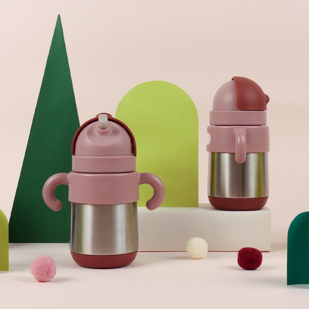 Meroware Baby Thermos with Stainless Steel Insulated Straw for Boys and New Matt Matte New Muted Baby Gift Straw, 270ml, Mug, Toddlers, Girls, Color,