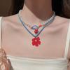 2pca Strawberry Pendant Braided Rope Necklace Layered Simulated Beads Chain Flower Necklace  Summer