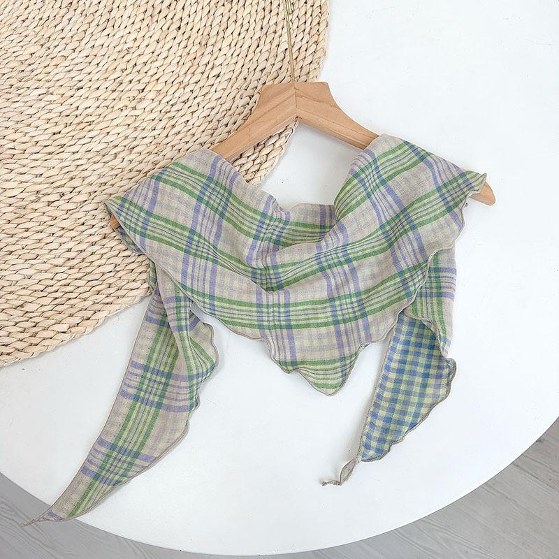 35*110cm Small Triangle Scarf Neck Protection Versatile Women Soft Plaid Handkerchief Ladies Foulard Hijab