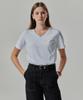 Basic House Women'S V-Neck Stretch Slim Fit Short Sleeve T-Shirt White Lats0204 (A Type)