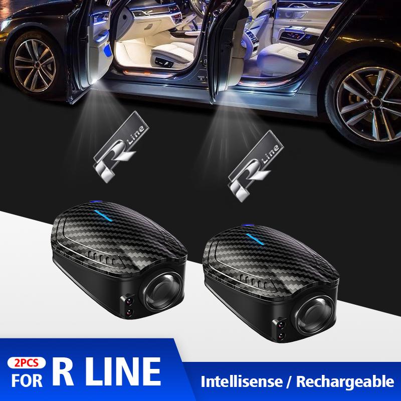 

For VW VOLKSWAGEN 2026 New For R Line 2pcs USB Rechargeable Car Door HD LED Lamps Projector Courtesy Welcome Lights Golf 3 4 5 6
