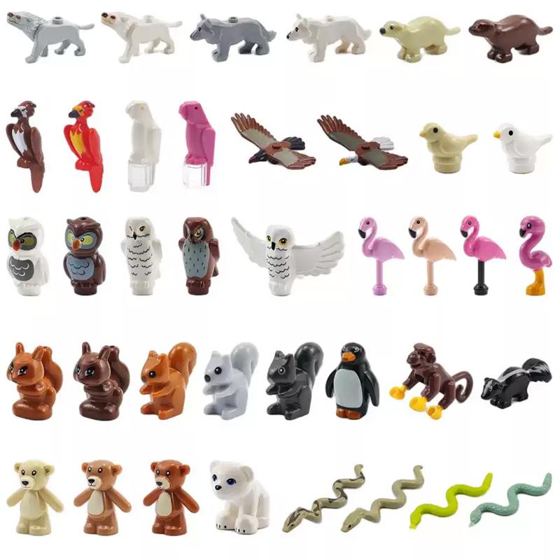 MOC Animal Building Blocks Sheep Dog Wolf Dolphin Pig Whale Elephant Educational Small Particle Zoo Scene Gift DIY Brick Toy S15