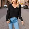 Hollow-out Knitted Sweater Women's Pullover Long-sleeved Crochet Jacquard Loose V-neck Bottoming Top
