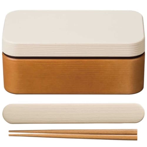 Showa Bento Box, Wood Grain Resin, Rice Non-Stick, Rectangular Bento Set with Chopsticks and Chopstick Case, White, Clean Coat, Microwave and Dishwash