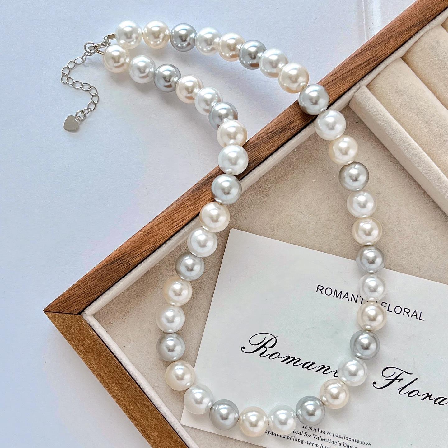 8Mm Cool Color Highlight Artificial Crystal Pearl Necklace Clavicle Chain