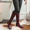 Autumn Winter Thick Heels Woman Knee High Boots Fashion Square Toe Party Dress Shoes Female Vintage Long Booties  De Muje