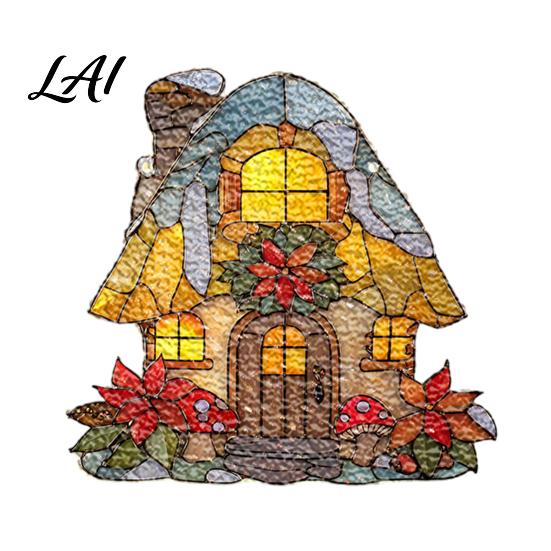 Transparent Acrylic Window Art Moon-Shaped Wreath Hanging Ornament Butterfly Angel Floral Stained Glass Style Mosaic Daily Home Furnishings