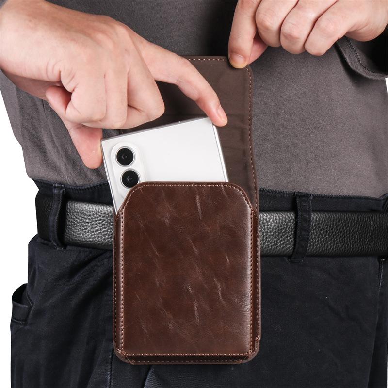 Leather Waist Bag for Samsung Fold8 & Huawei Pura X Max - Crazy Horse Folding Phone Case