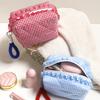 Cosmetic Bag with Contrast Color Bracelet Embellishment Ruffle Decoration Makeup Organizer Plaid Quilting Design Makeup Bag