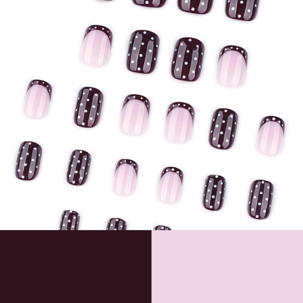 Wine Red Autumn-Winter Press-On Nails with White Polka Dots - Short Square Fake Nails