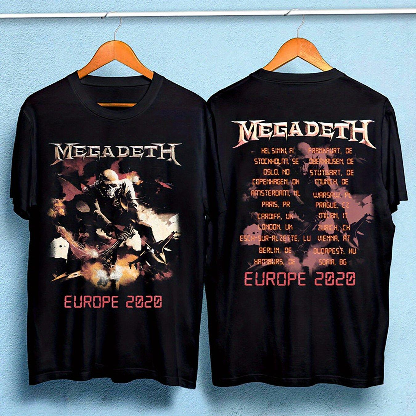 

Хлопковая футболка Megadeth с рисунком европейского турне, футболка группы в стиле хэви-метал, мужская футболка, летний новый винтажный модный топ S
