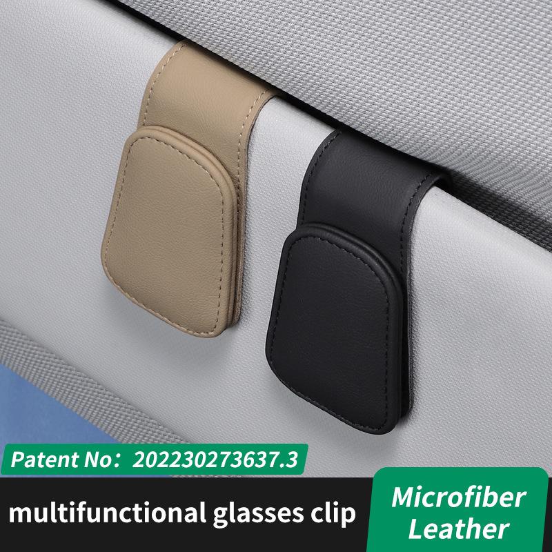 Leather Car Sun Visor Sunglasses & Card Holder with Coin Clip