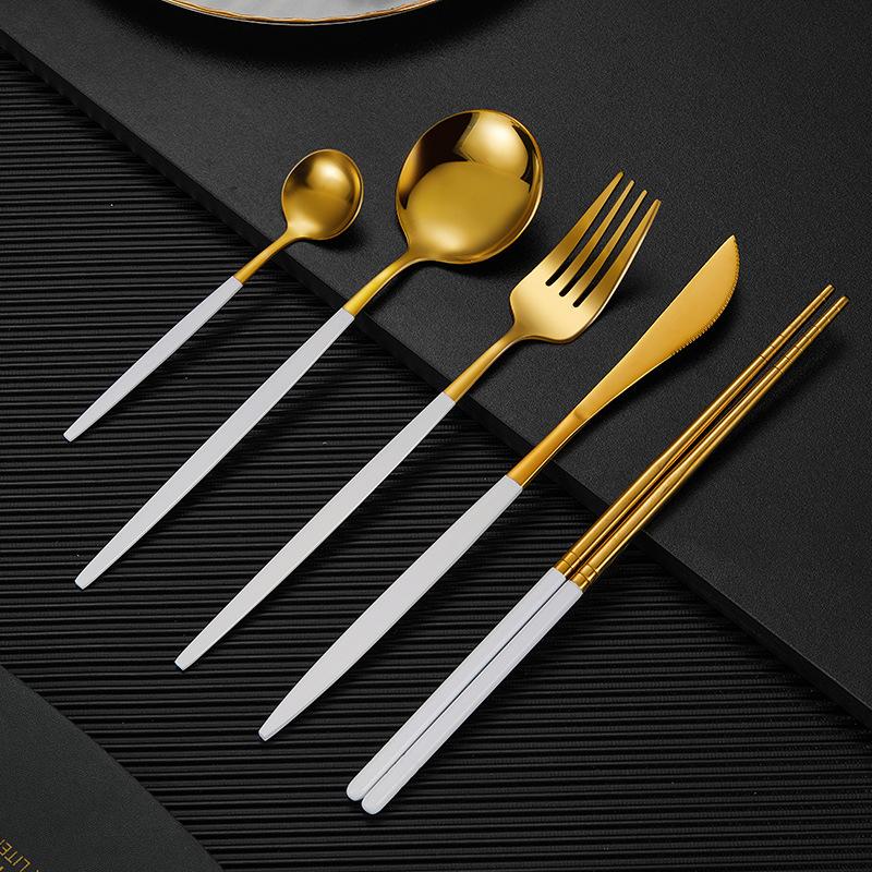 5-piece Stainless Steel Tableware Set Household Black Gold Chopsticks Spoon Green Gold Tableware Set Red Gold Luxury Tableware Set