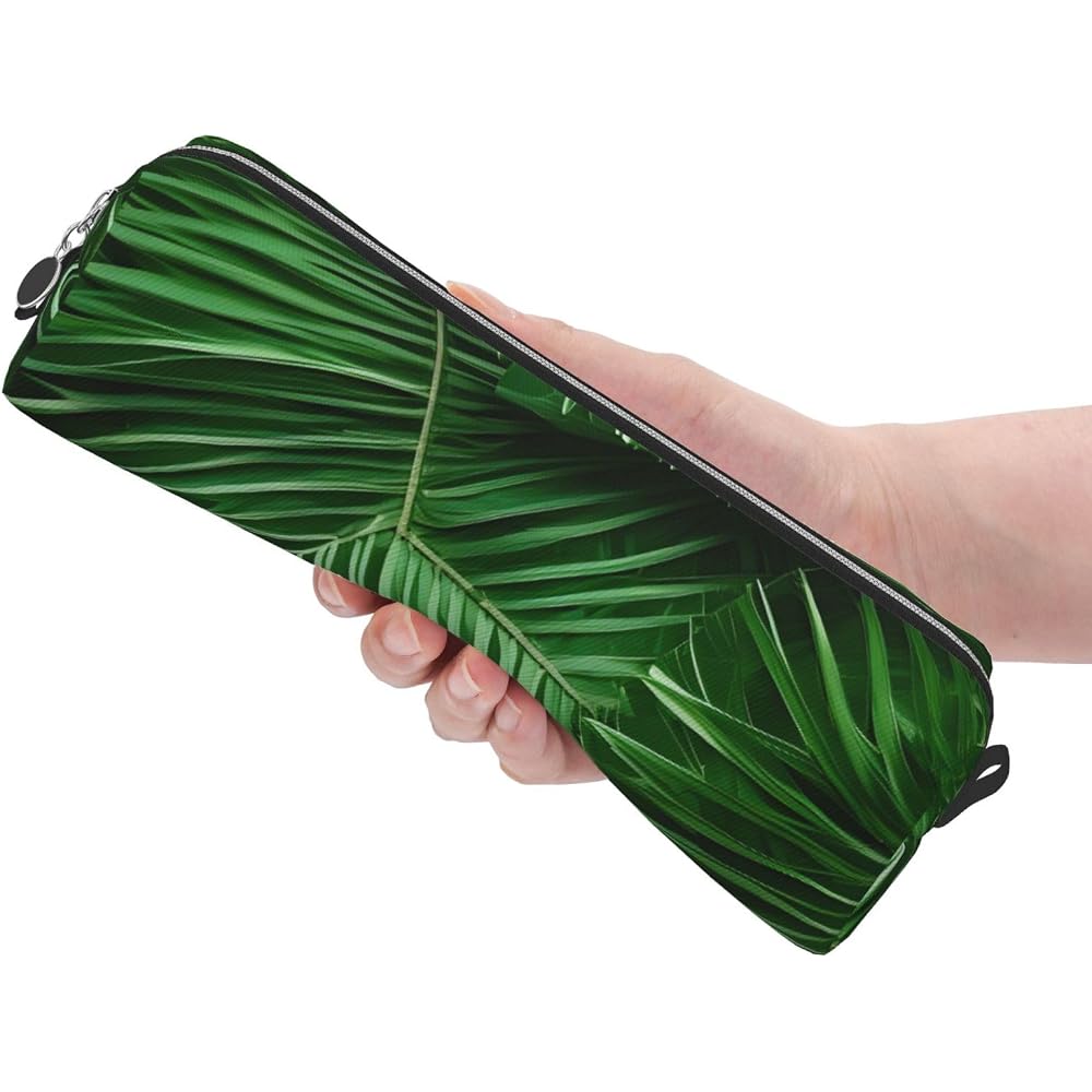 Cute Green Palm Leaf Print Unisex Pencil Case Pouch Office Travel Stationery Organizer Storage Ba...