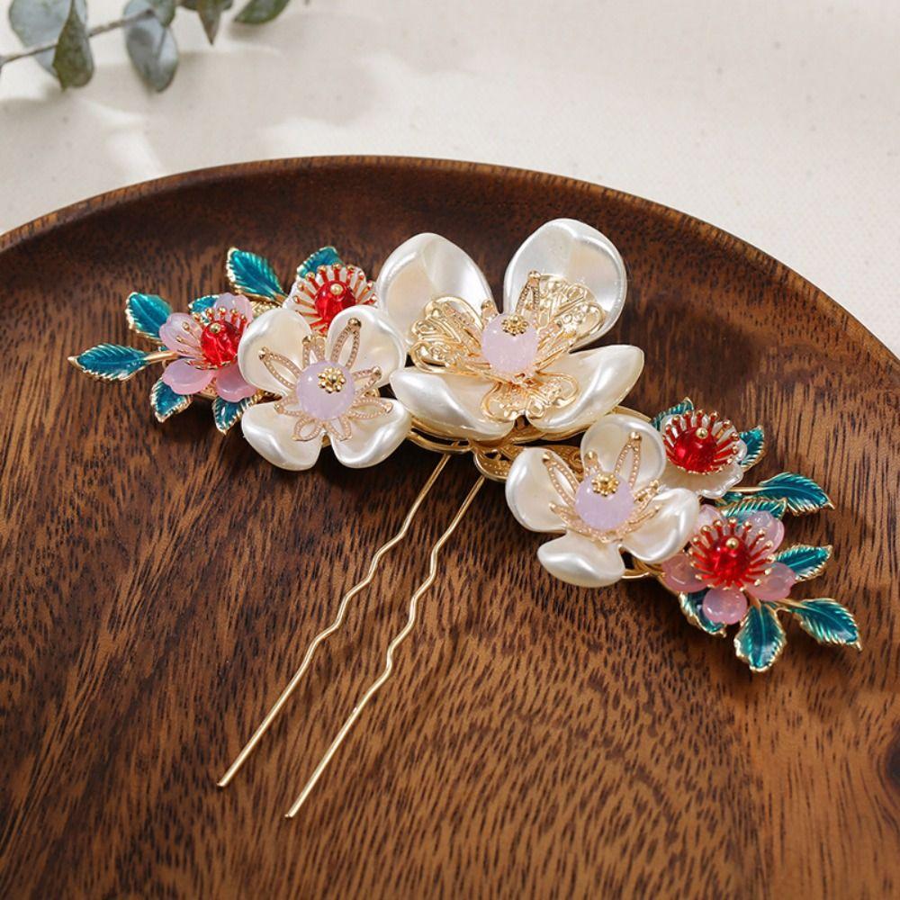 Chinese Style Bridal Headwear Flower Wedding Hair Accessories Retro Earrings Hairpin Set  Women