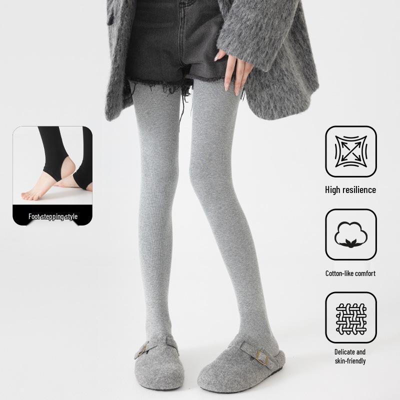 Korean-Style Fleece-Lined Cotton Leggings with Tummy Control and Long Socks for Women, Perfect for Autumn and Winter