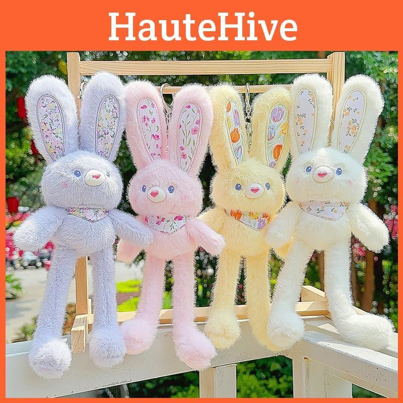 Fluffy Plush Rabbit Pendant Keychain With Flower Design For Accessories Backpack