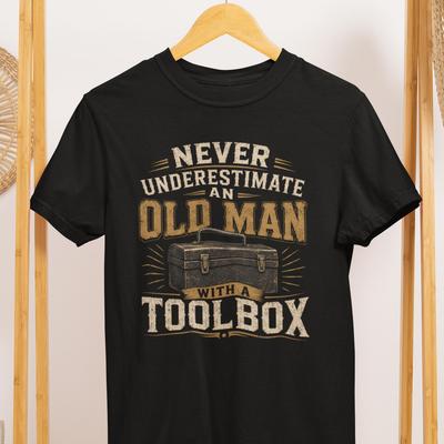 Old Man with Toolbox T-Shirt, Vintage Mechanic Gift, Handyman Tee