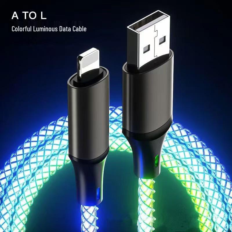 RGB Gradient Multi-Device Fast Charging Cable with Luminous Breathing Light for Huawei & Apple
