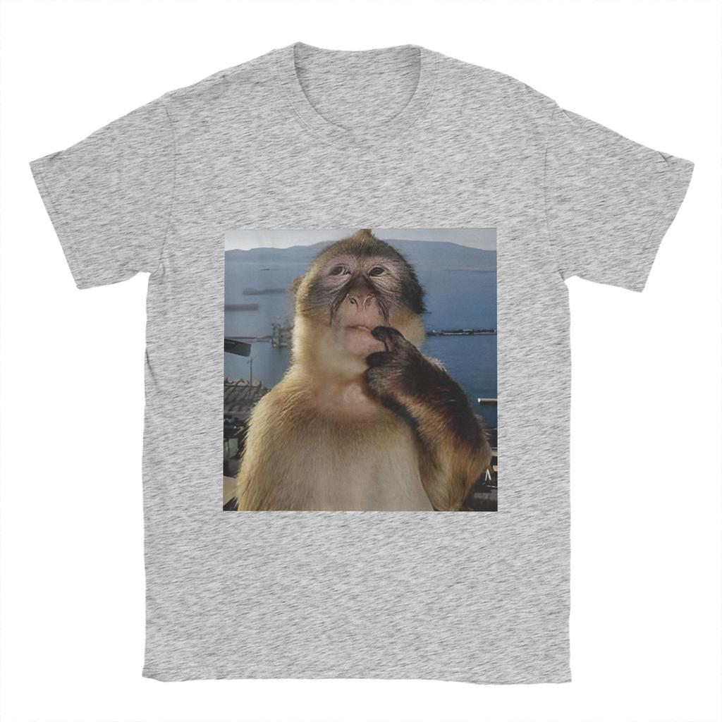 Thinking Monkey Meme T Shirt for Men 100% Cotton Vintage T-Shirts Crewneck  Tee Shirt Short Sleeve Clothes Gift Idea
