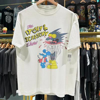1994 Itchy & Scratchy "The Meat Grinder" Vintage Washed White T-Shirt Size M Unisex T-Shirt