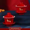 Ensemble de tasses à thé de mariage Double Bonheur: Service à thé rouge avec bol, baguettes et une paire de tasses - Parfait pour les cadeaux de mariage et la dot.