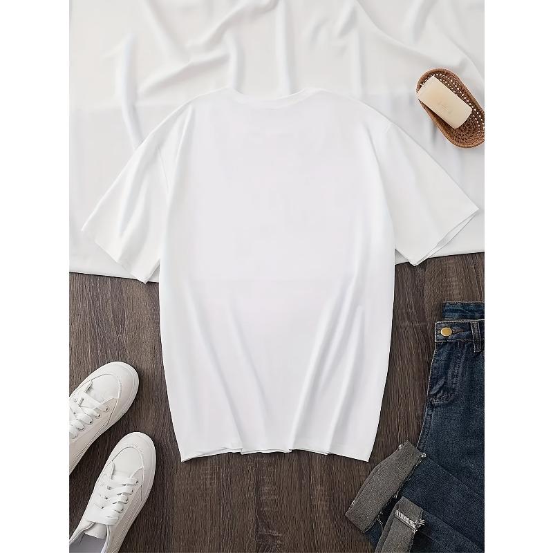 Damen EU-Größe T-Shirt - Rundhalsausschnitt Kurzarm, Bunter Herz-Aufdruck, Mode Elegant Sportlich, Familienfeier/Party-Kleidung