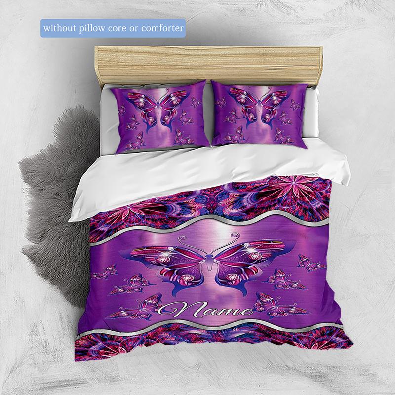 Butterfly Customize Your Name Duvet Cover Soft Bedding Set For Bedroom Guest Room And Dorm Decoration Threepiece Set Includes 1 Duvet Cover 2