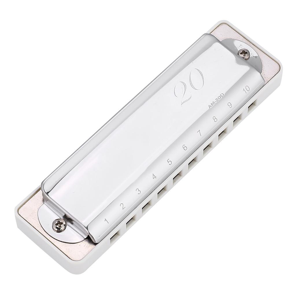 KONGSHENG AM 20D Phosphor Bronze Reed 10 Hole 20 Tone Blues Harmonica In the Key of C(White)