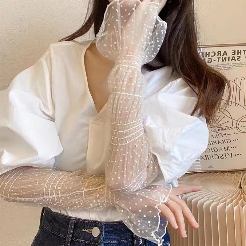 Summer Long Cute Dot Lace Mesh Fingerless Gloves Sun Protection Arm Sleeve Sunscreen Thin Cycling Black Sexy Accessories