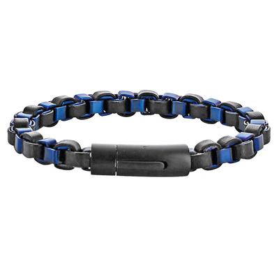 [R5099] - Lederarmband Stahl 'Giorgio' blau schwarz - 215x10 mm