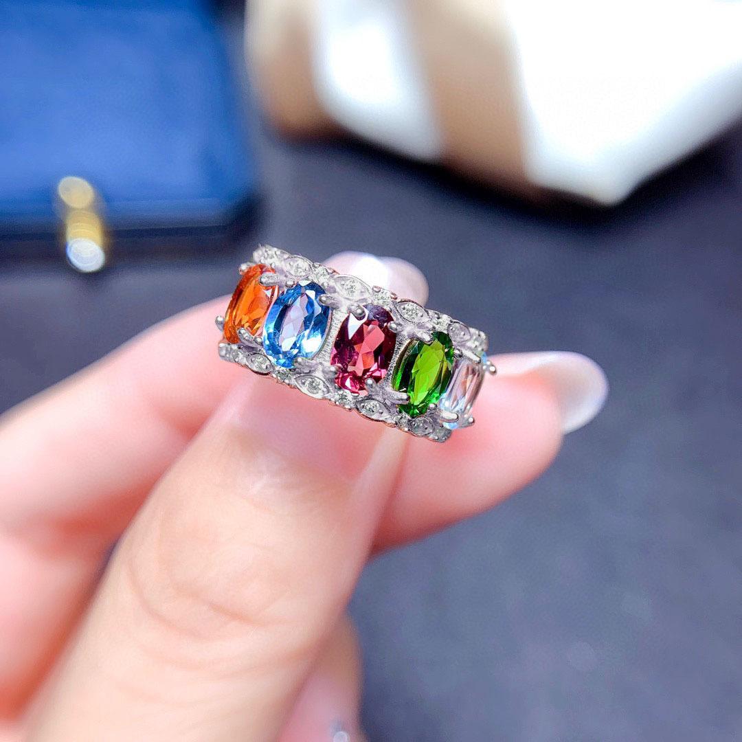 

Drainage Welfare Model, Imitation Natural Multi-Treasure Crystal Ring, Women S Volleyball Ring, Various Colored Treasures, Open Ring, Live Model. adjustable opening
