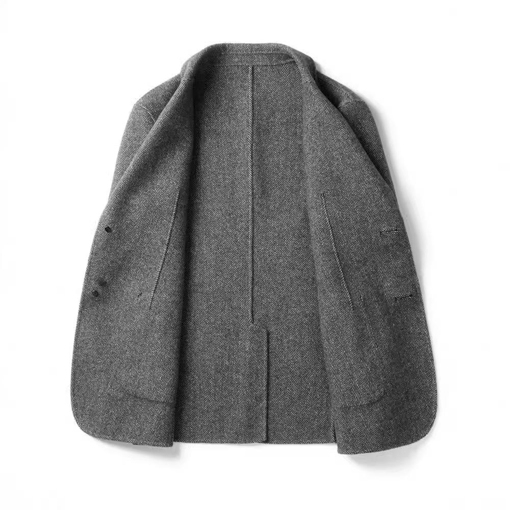 Spring and Autumn Young Men's Simple Herringbone Short Wool Double-sided Wool Single-Western Business Casual Suit Jacket