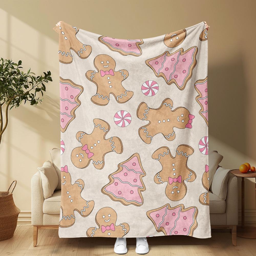 

GUOYU Blanket 1pc Pink Marry Christmas Blanket Lovely Gingerbread Man Print Flannel Blanket for Home Living Room Decor New Year Christmas Gift 75x100cm (30x40inch)