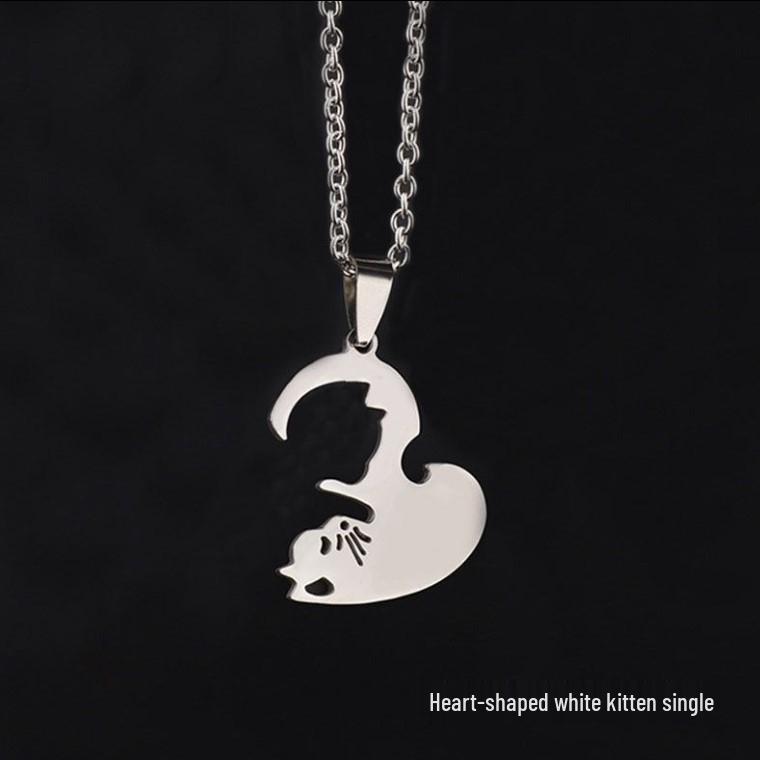 Black & White Cat Couple Jigsaw Necklace - Stainless Steel Valentine's & Birthday Gift