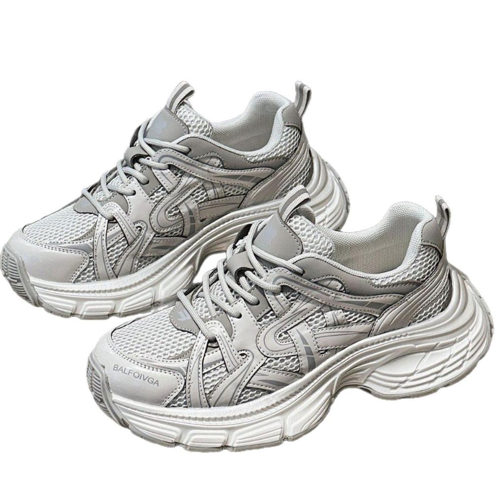 Leather platform dad shoes women's 2025 spring new small height increase lightweight versatile running sports casual shoes