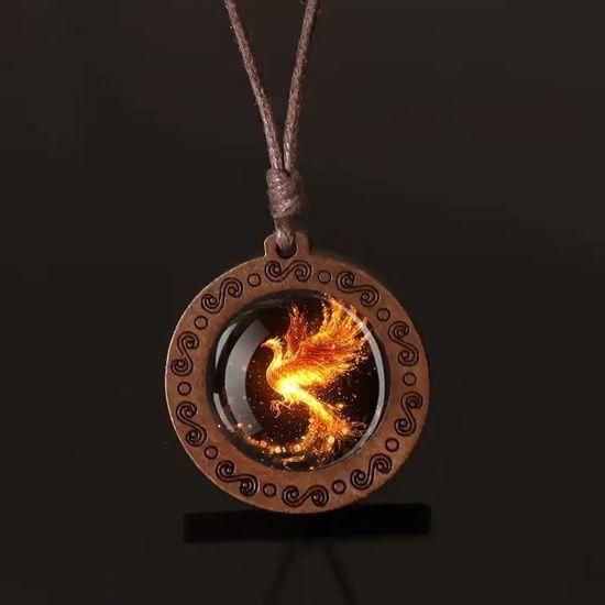 Feuer Phönix Holz Anhänger Halskette, Unisex, verstellbares Band, geeignet für den täglichen Gebrauch und Feiertage