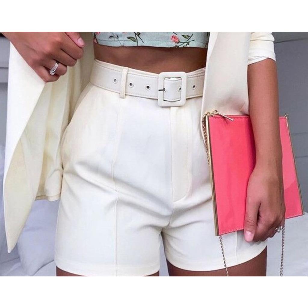 Women's Slim Fit Two Piece Suit Lapel Long Sleeve Blazer High Waist Belted Short Co-ord Outfit Set