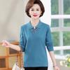 Mom Spring Long-sleeved Top Chinese Manual Translation Collar Knitted Sweater Middle-aged and Elderly Grandma Women's Spring and Autumn Casual Sweater